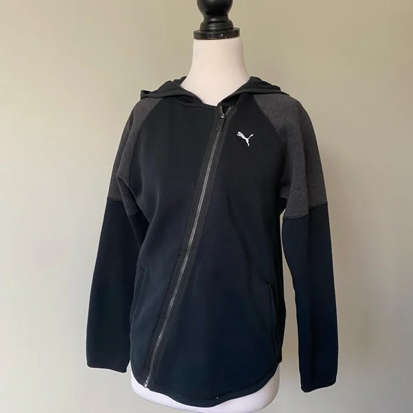 Puma Women Black Grey Full Zip Activewear Hoodie Jumper Sz XS AU8 - Picture 1 of 10